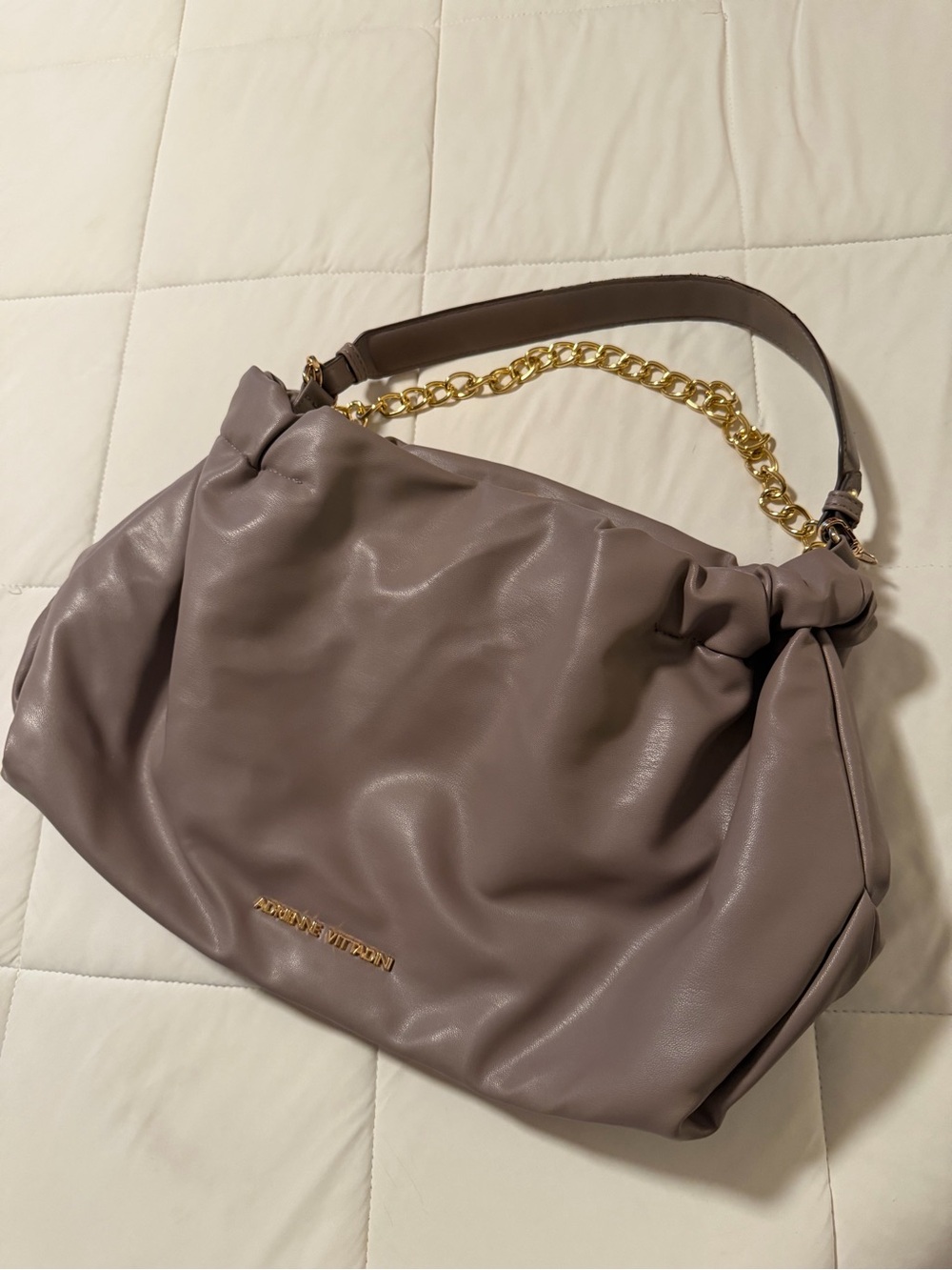 Adrienne Vittadini Taupe Chain-Accent Shoulder Bag